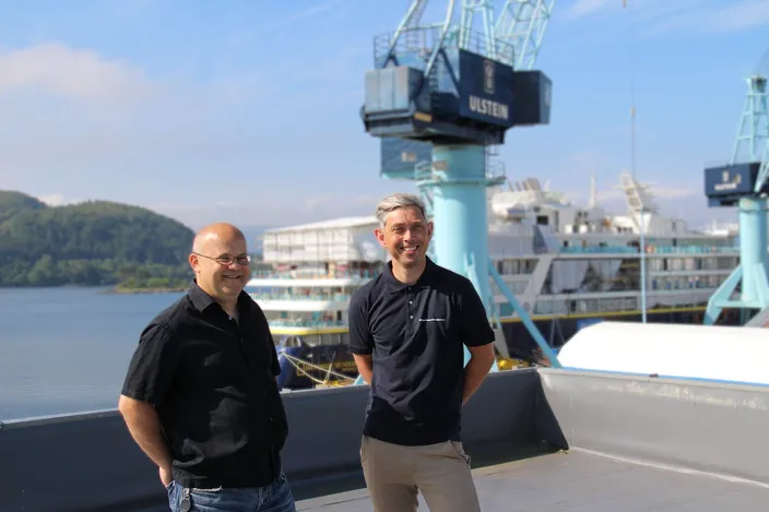 Frmo left: Ove Dimmen, sales manager at Ulstein Verft, and Rolf Ottar Rovde, sales manager at Ulstein Power & Control (Photo: Ulstein)