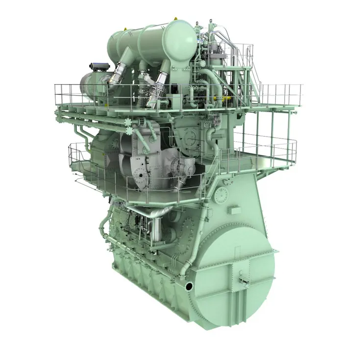 The new dual-fuel ME-GA engine from MAN Energy Solutions comes with the company’s proven Exhaust Gas Recirculation (EGR) technology for optimized performance, with specific gas/fuel oil consumptions reduced by ~3% and 5%, respectively.
(Photo: MAN Energy Solutions)
