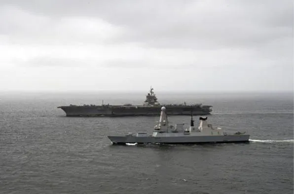 USS Enterprise & HMS Diamond: Photo credit MOD