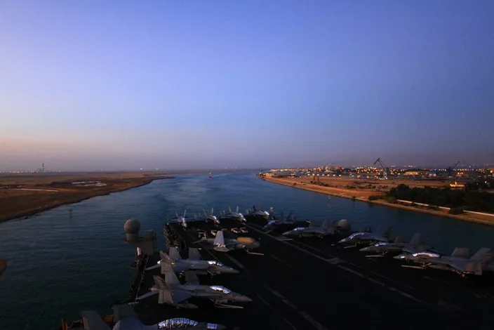 USS Enterprise Passes Through Suez: Photo credit USN