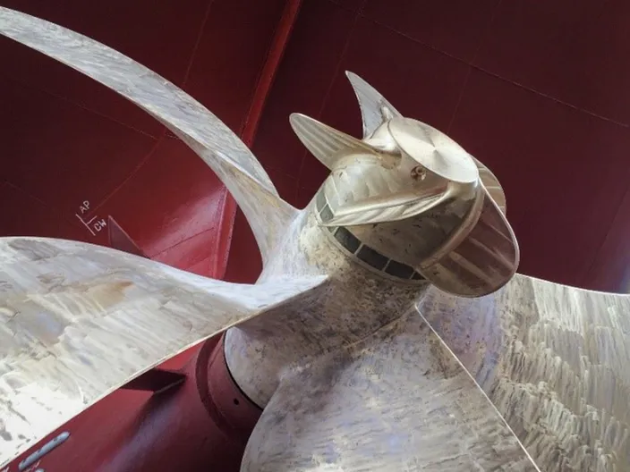 A Guinness World Record: Propeller Boss Cap Fins (PBCF) installed on a propeller. Photo courtesy MOL