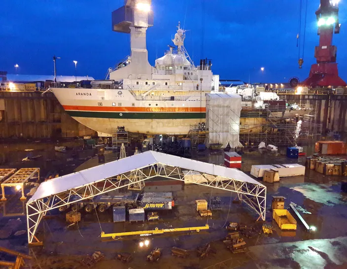 The 59.2 m long and 13.8 m wide ice-going research vessel Aranda has retained the conventional shafting, while an electrically powered SCHOTTEL Pump Jet of type SPJ 132 RD is to be installed as a new auxiliary propulsion unit. (Photo: SYKE/MRC)