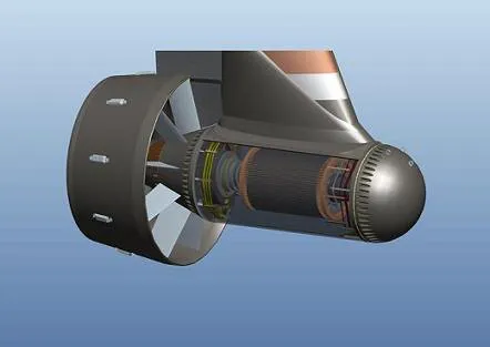 GE’s Inovelis pump jet is a breakthrough in electrical thruster design and provides higher efficiency over a wider range of operations and in dynamic positioning. Photo: GE