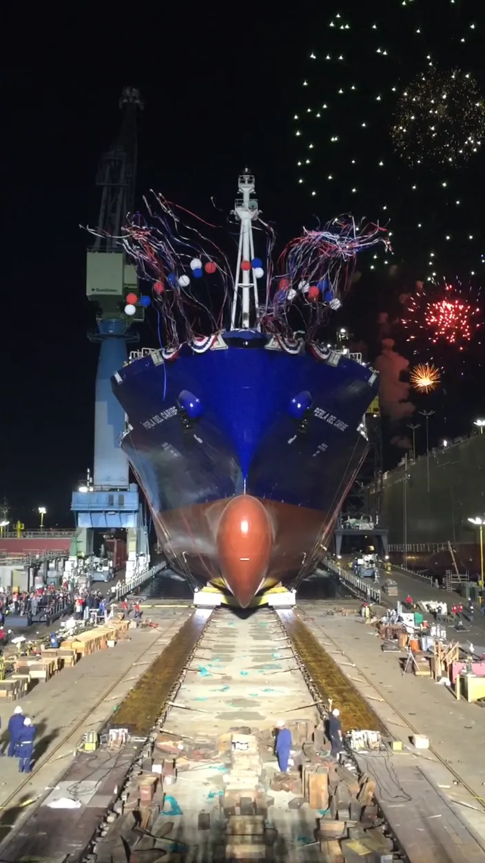 The LNG-fueled Marlin Clss ships will reduce NOx emissions by 98 percent, SOx by 97 percent, carbon dioxide by 72 and particulate matter by 60 percent compared to TOTE’s Ponce Class ships (Photo: General Dynamics NASSCO)