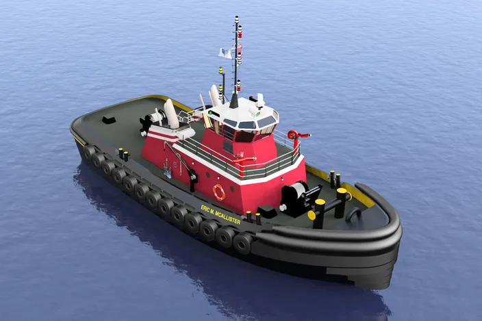 the Eric M. McAllister, a 5,150 horsepower, twin Azimuth Stern Drive (ASD) tugboat.