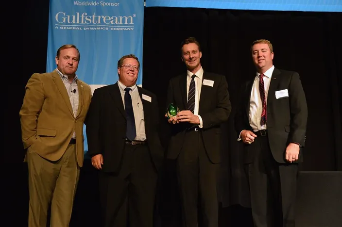 (L-R) Paige Siplon, The Ocean Exchange; Dave Marshall, Regional Manager - Americas for Thordon Bearings Inc.; Craig Carter, Director of Marketing & Customer Service for Thordon Bearings Inc.; Jason Ball, Executive Director Solutions for The Ocean Exchange