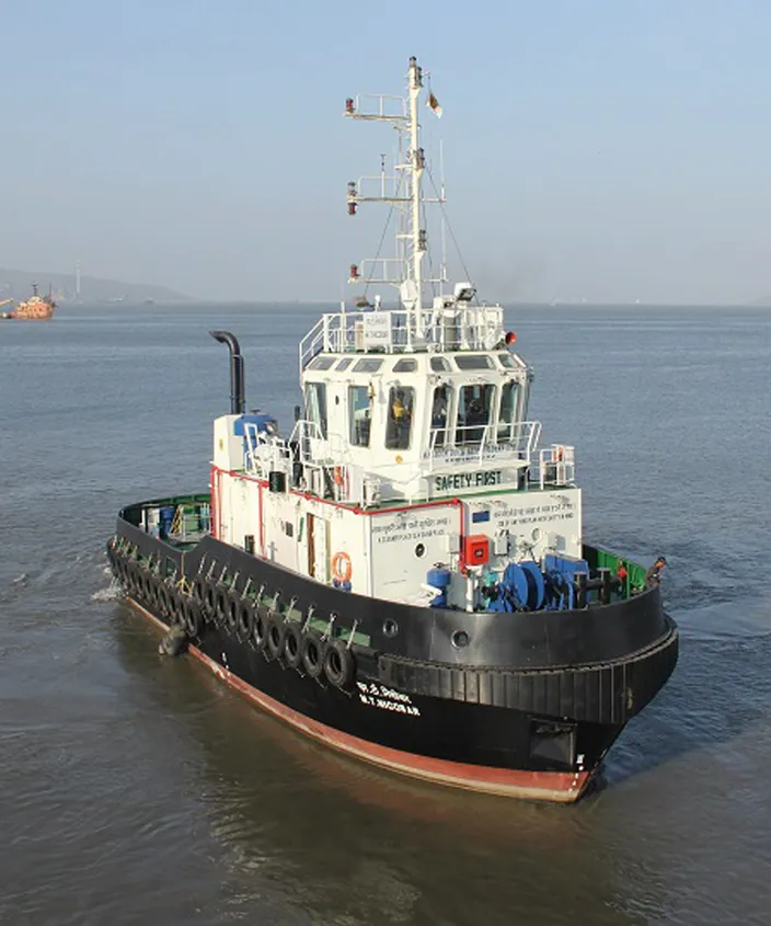 Photo of MT Andaman, [IMO number 9807968] a 30m Indian Navy tug. Converted in 2024 for full uncrewed, remote piloting operation approved by the Indian Register of Shipping.
Image courtesy MDL.  