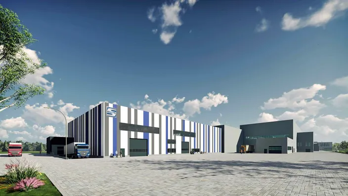 Rendering of the new logistics center (Credit: Schottel)
