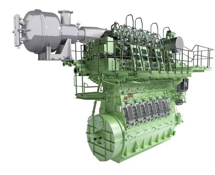 Rendering of the SCR-HP reactor with a host two-stroke engine  (Photo: MAN Energy Solutions)