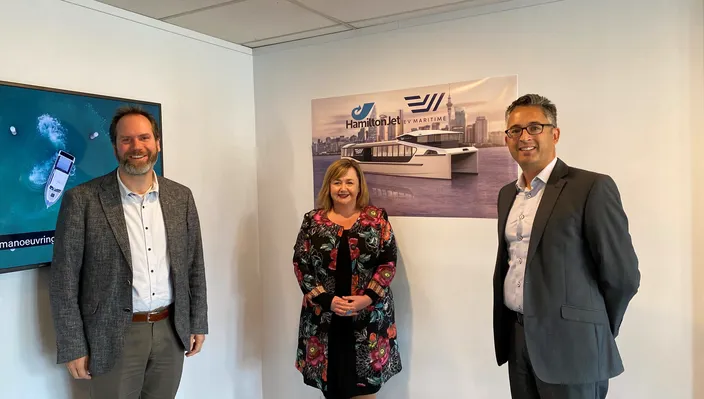 Frmo left to right: Ben Reed, Hon Dr Megan Woods and Michael Eaglen (Photo: HamiltonJet)