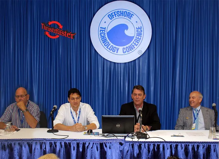 Left to Right: Thrustmaster's Hans Hoek, Jan Terlouw, Dutch Barge Company's Henk Kapitein, and Thrustmaster's President Joe Bekker.