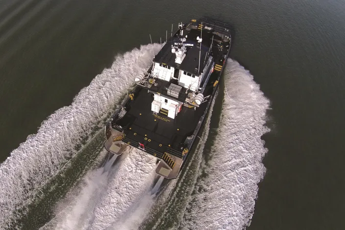 WFSV ‘Seacat Intrepid’ built by Alicat – South Boats IOW. Deck layout includes space for ISO containers.
