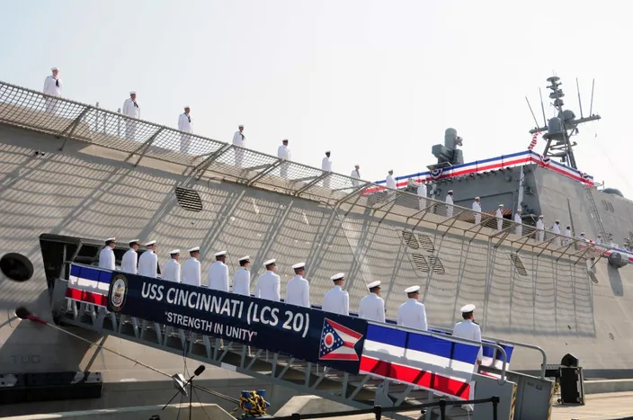 Shown is the USS CINCINNATI at its commissioning on October 5, 2019 in Gulfport, 
Mississippi. U.S. Navy photo by Chief Mass Communication Specialist Rosalie Chang
