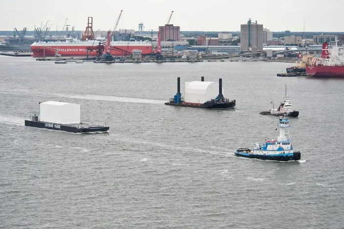 Submarine Modules on Tow: Photo credit HII