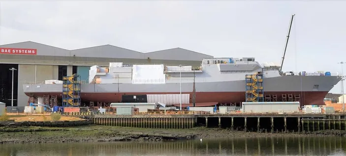 A BAE Systems Type 26 Frigate, HMS Glasgow, under construction. The Type 26 Frigate is the reference ship design for the Hunter Class Frigates.