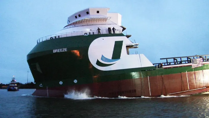 BAE Systems launches the M/V Breeze from its Heckscher Drive shipyard on Wednesday, January 29.