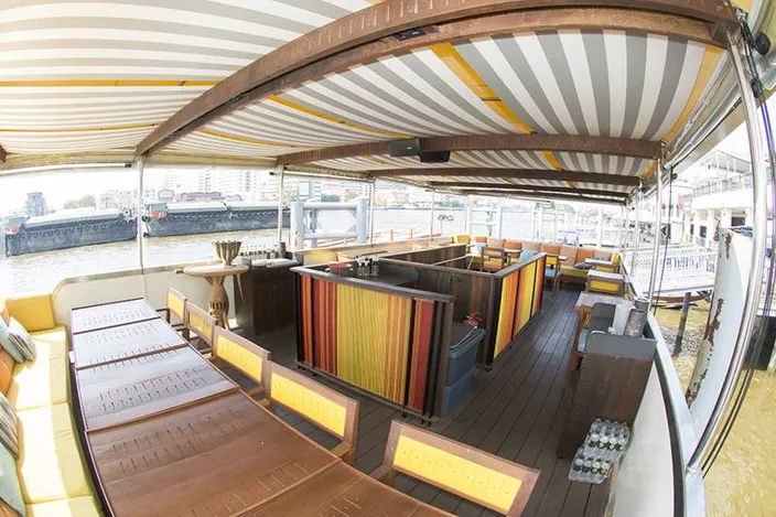 The upper deck of the Supatra Co. dinner boat seats up to 24 guests. (Photo: Haig-Brown/Cummins)